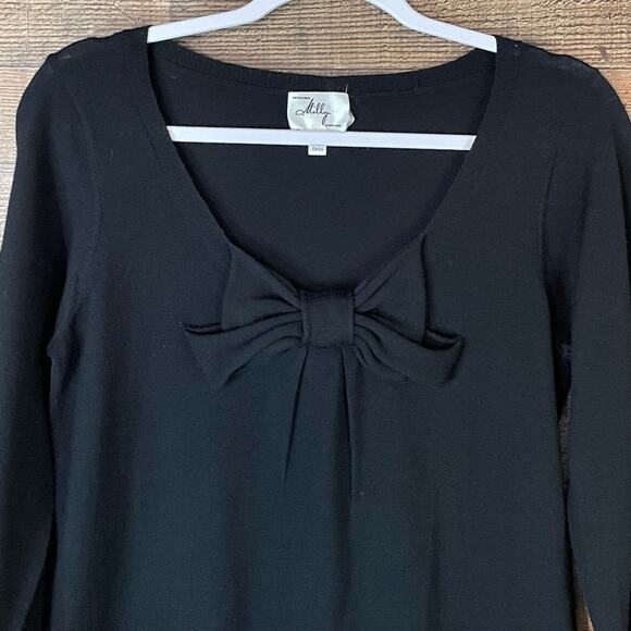 Milly of New York Merino Wool Crop Sleeve Bow Sweater Dress Black Size Medium - Picture 3 of 10